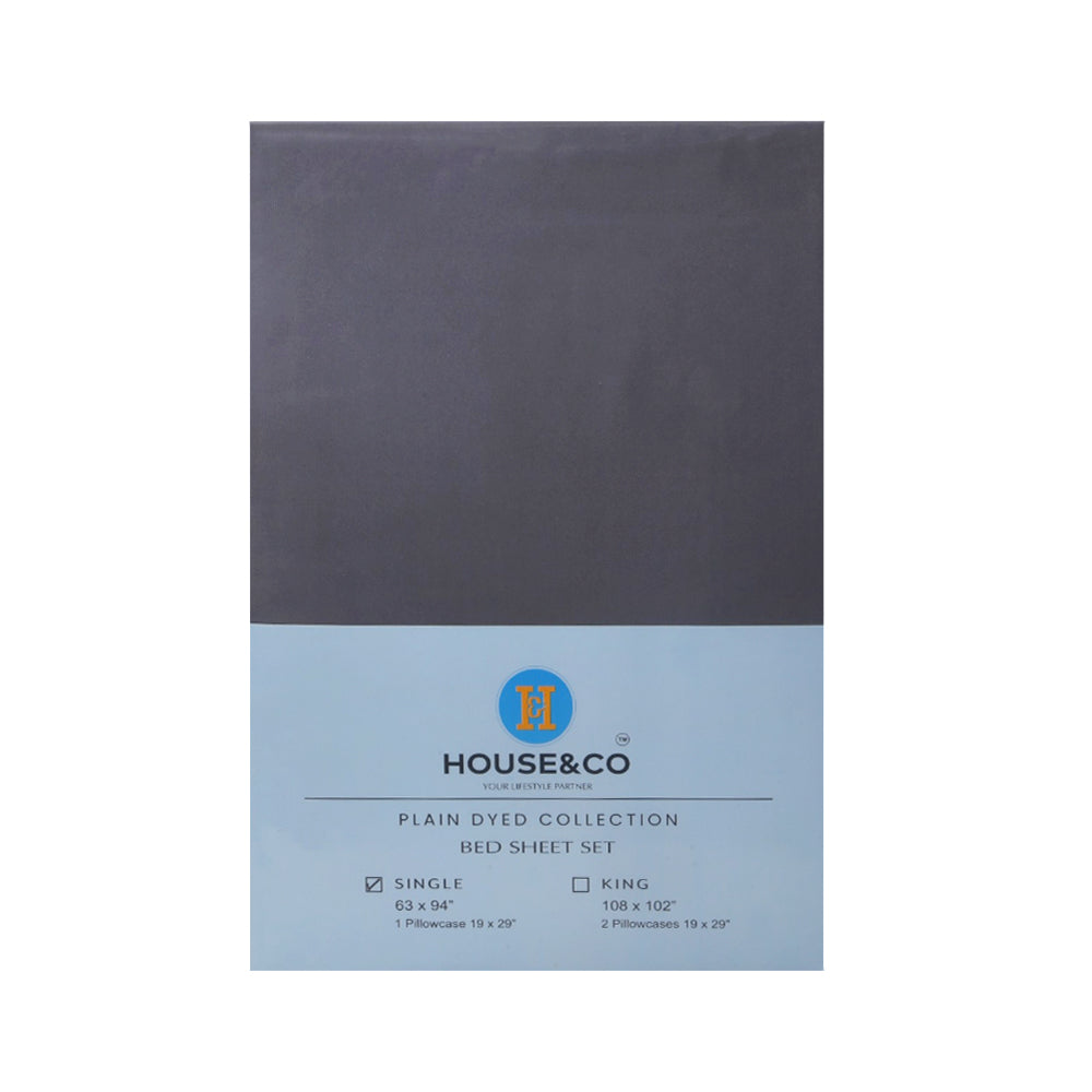 H&C BED SHEET SINGLE GREY POLY COTTON 63X94 TC-144 Default Title - MamasJan Household