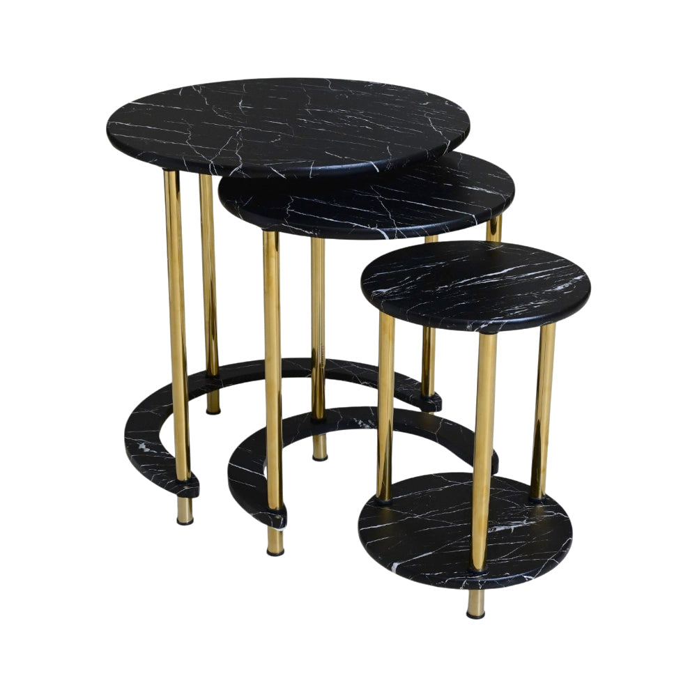 TABLE SET NEST ROUND 3PCS 188 BLACK MARBLE E18 Default Title - MamasJan Household