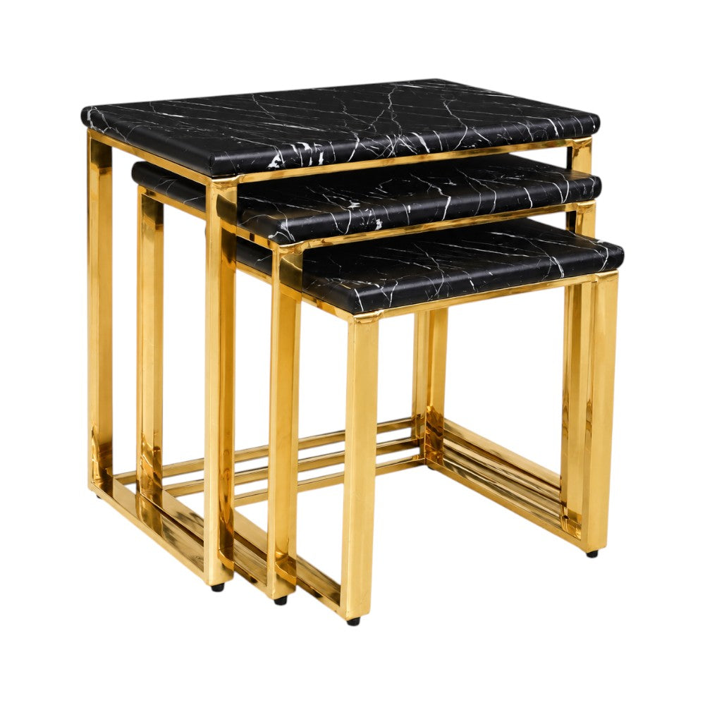 TABLE SET NEST GOLDEN FRAME 3PCS 2788 BLACK MARBLE E18 Default Title - MamasJan Household