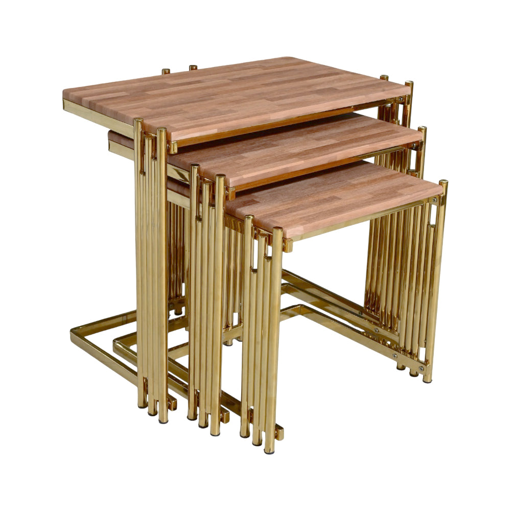 TABLE SET NEST DELUXE 3PCS 1788 BRICK WOOD E25 Default Title - MamasJan Household