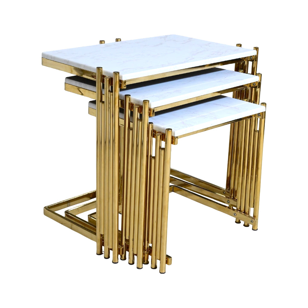 TABLE SET NEST DELUXE 3PCS 1788 WHITE MARBLE E02 Default Title - MamasJan Household
