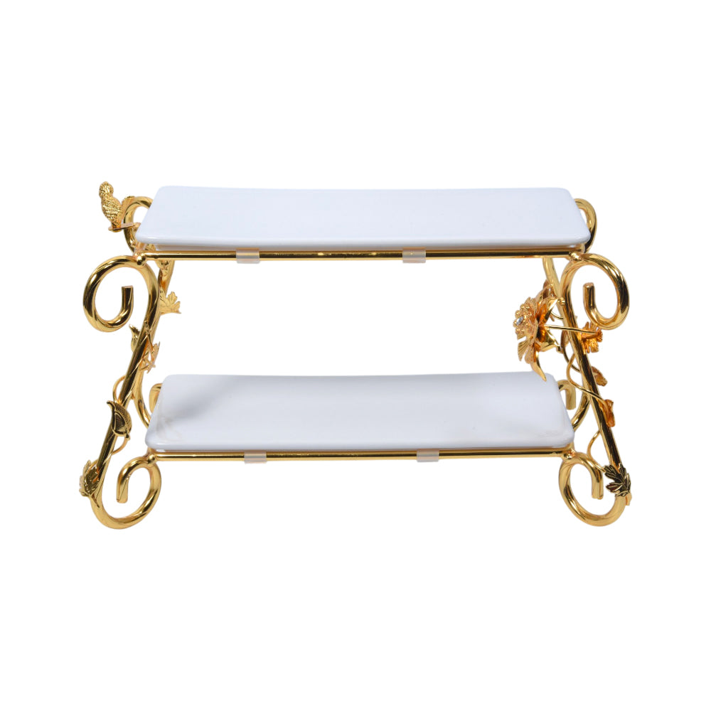 CAKE DISH 2 TIRE GOLDEN 87-6B M.T Default Title - MamasJan Décor