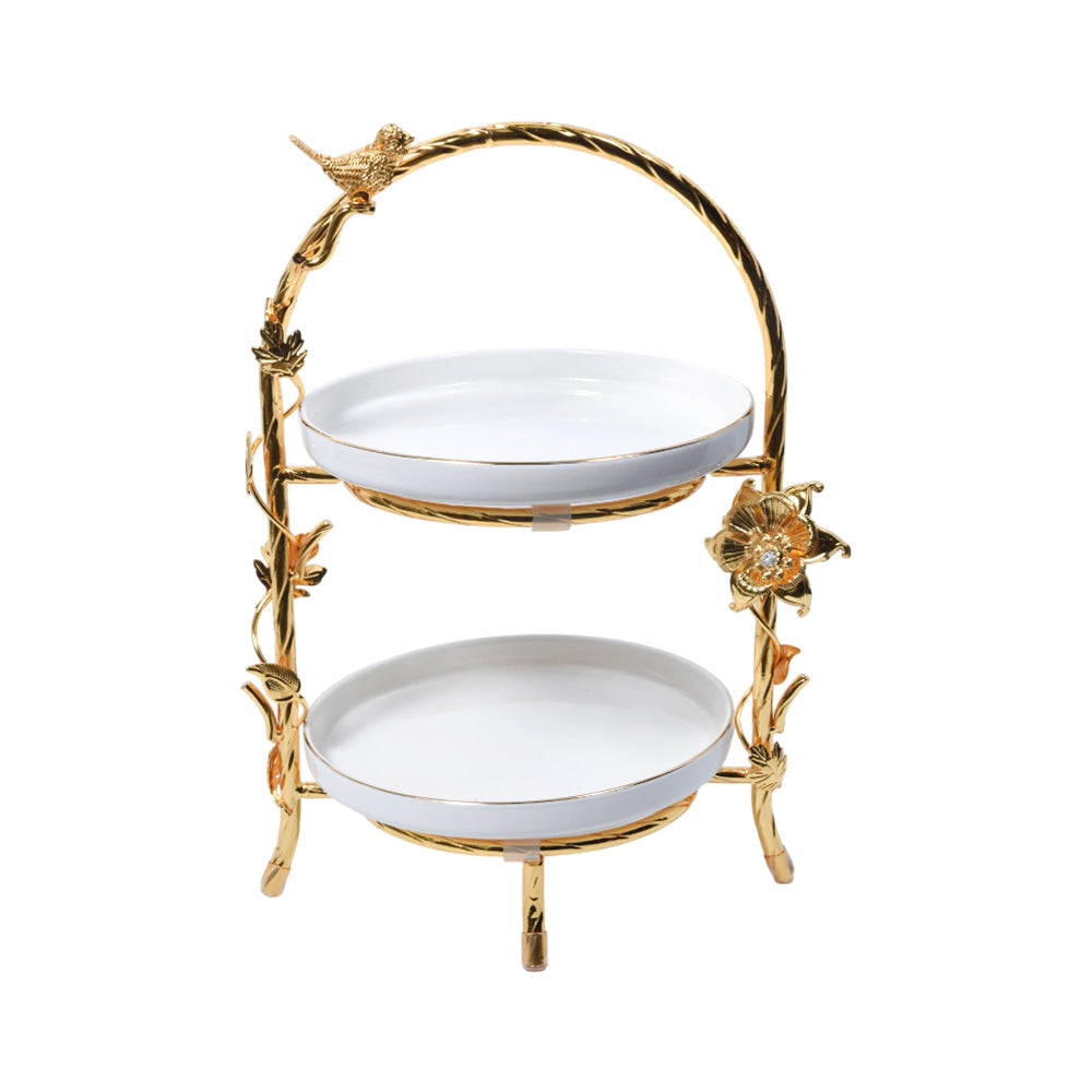CAKE DISH 2 TIRE ROUND GOLDEN 87-8B M.T Default Title - MamasJan Décor