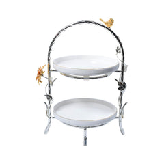 CAKE DISH 2 TIRE ROUND SILVER 87-8B M.T Default Title - MamasJan Décor