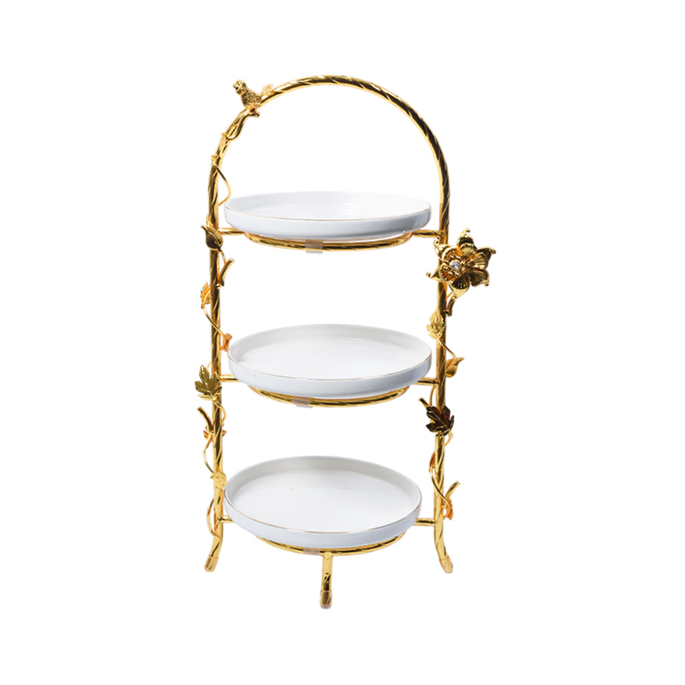 CAKE DISH 3 TIRE ROUND GOLDEN 87-9B M.T Default Title - MamasJan Décor