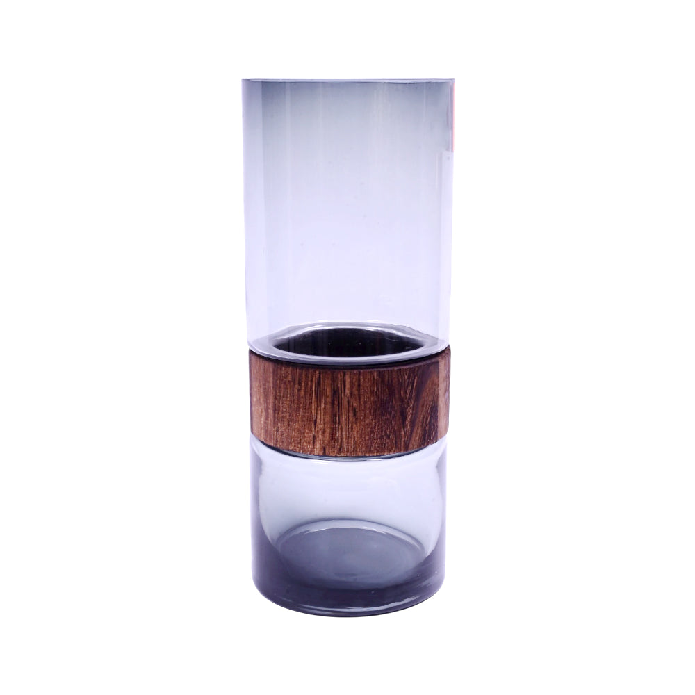 VASE GLASS WITH WOOD 3017-28 Default Title - MamasJan Decoration