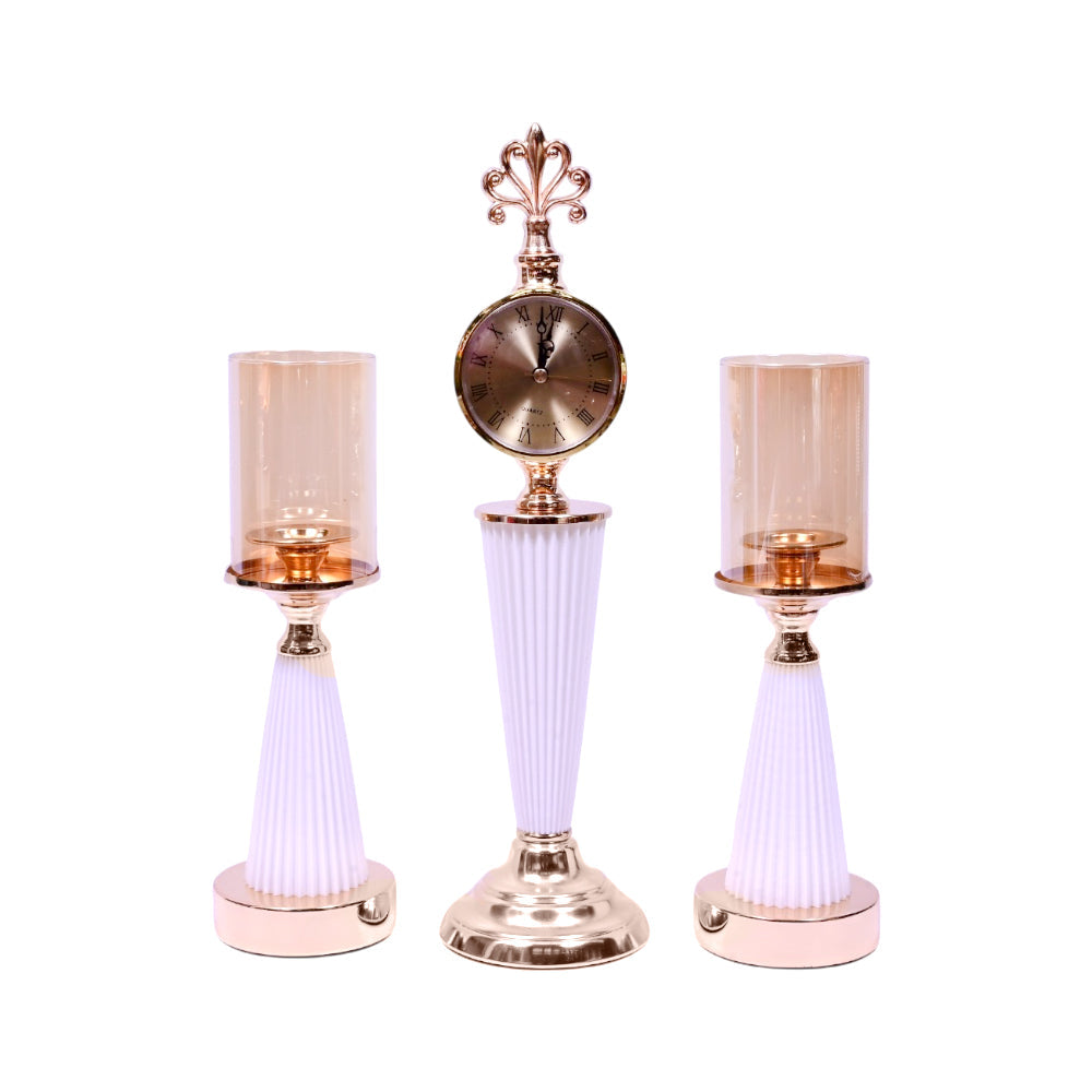 CANDLE STAND WITH CLOCK 3PC IR 25879 Default Title - MamasJan Décor