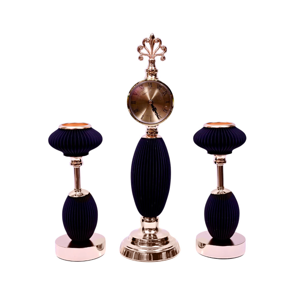 CANDLE STAND WITH CLOCK 3PC IR 25969 Default Title - MamasJan Décor