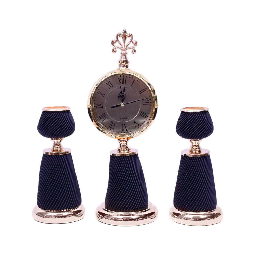 CANDLE STAND WITH CLOCK 3PC IR 25785 Default Title - MamasJan Décor