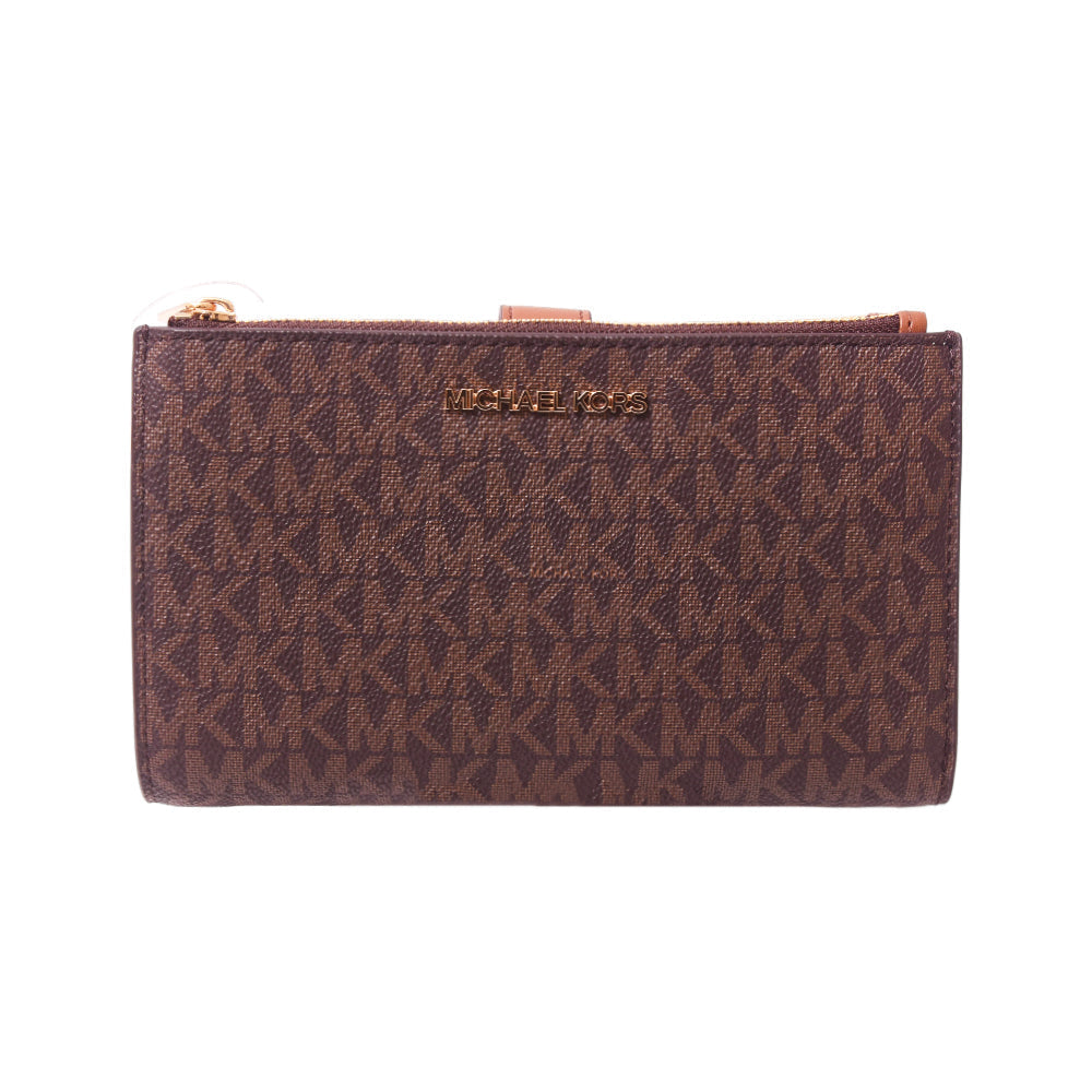 MK DOUBLE SIGNATURE ZIPPER WALLET 35F8GTVW0B BRN (IR) Default Title - MamasJan Ladies Shoes & Bags