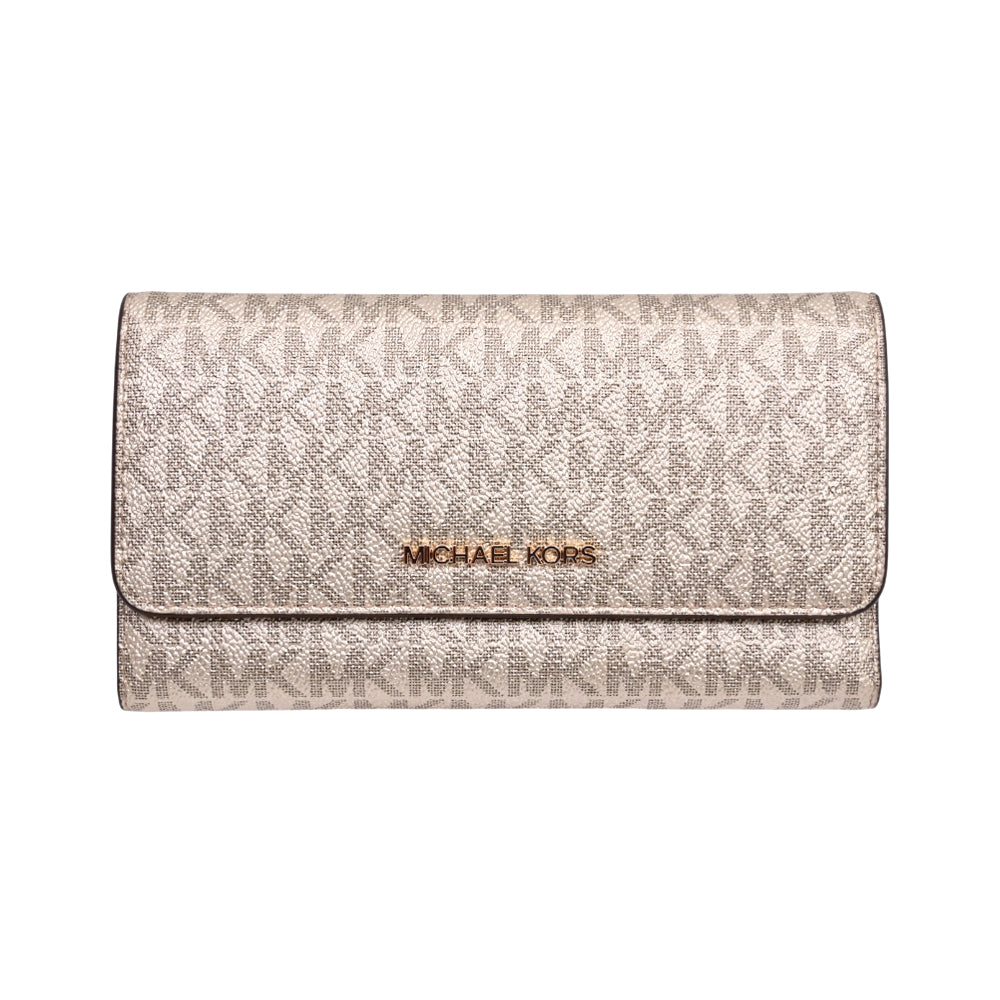 MK JET SET TRAVEL TRIFOLD WALLET 35S6GTVF3M PALE GOLD (IR) Default Title - MamasJan Ladies Shoes & Bags