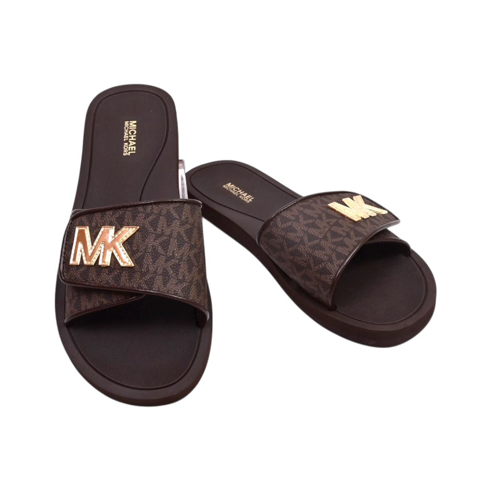 MK SIG PALMER SM SLIDE 49S4PLFA1B BROWN SIG 9M (IR) Default Title - MamasJan Ladies Shoes & Bags