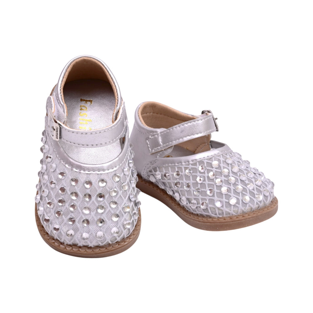 GIRLS PUMPS SIZE 18 SILVER A-52 16-20 W.G Default Title - MamasJan Boys Shoes & Slippers