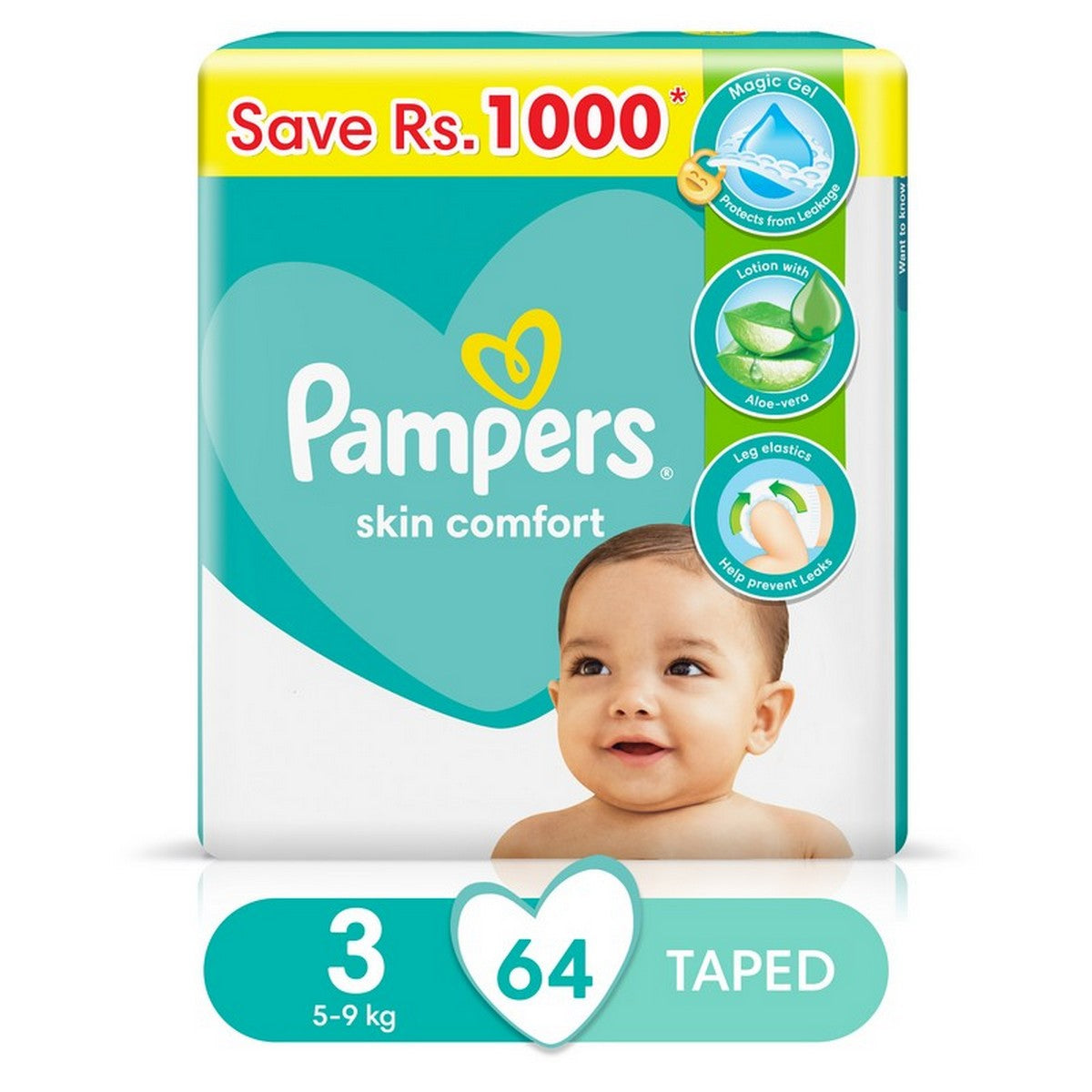 PAMPERS BABY DIAPERS 3 MEDIUM 64PCS