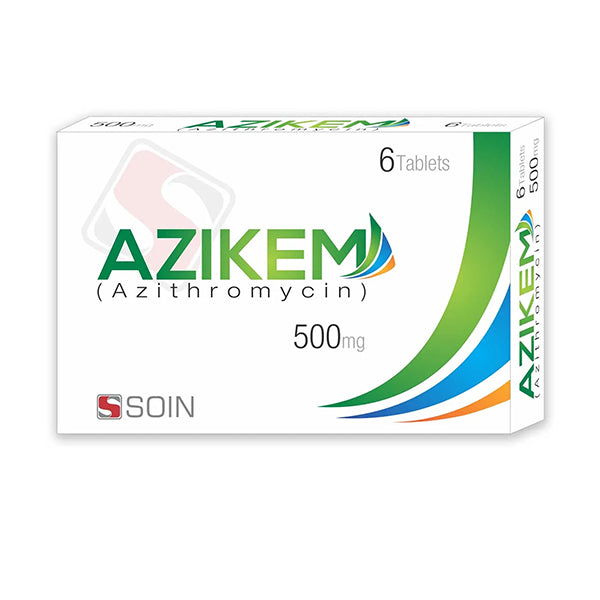 Azikem Tablets 500mg (1 Box = 1 Strip)(1 Strip = 6 Tablets)