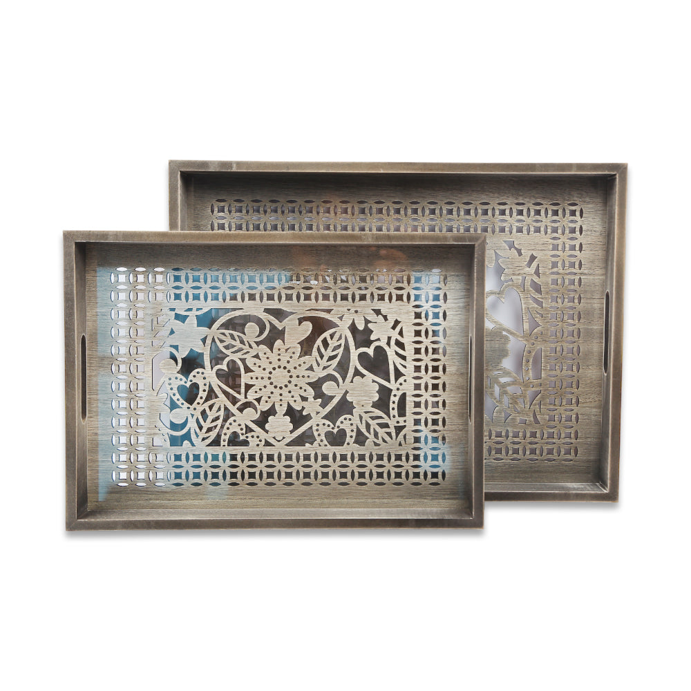 TRAY SET 2PC WOODEN IR 17Z114 Default Title - MamasJan Crockery