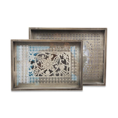 TRAY SET 2PC WOODEN IR 17Z114 Default Title - MamasJan Crockery