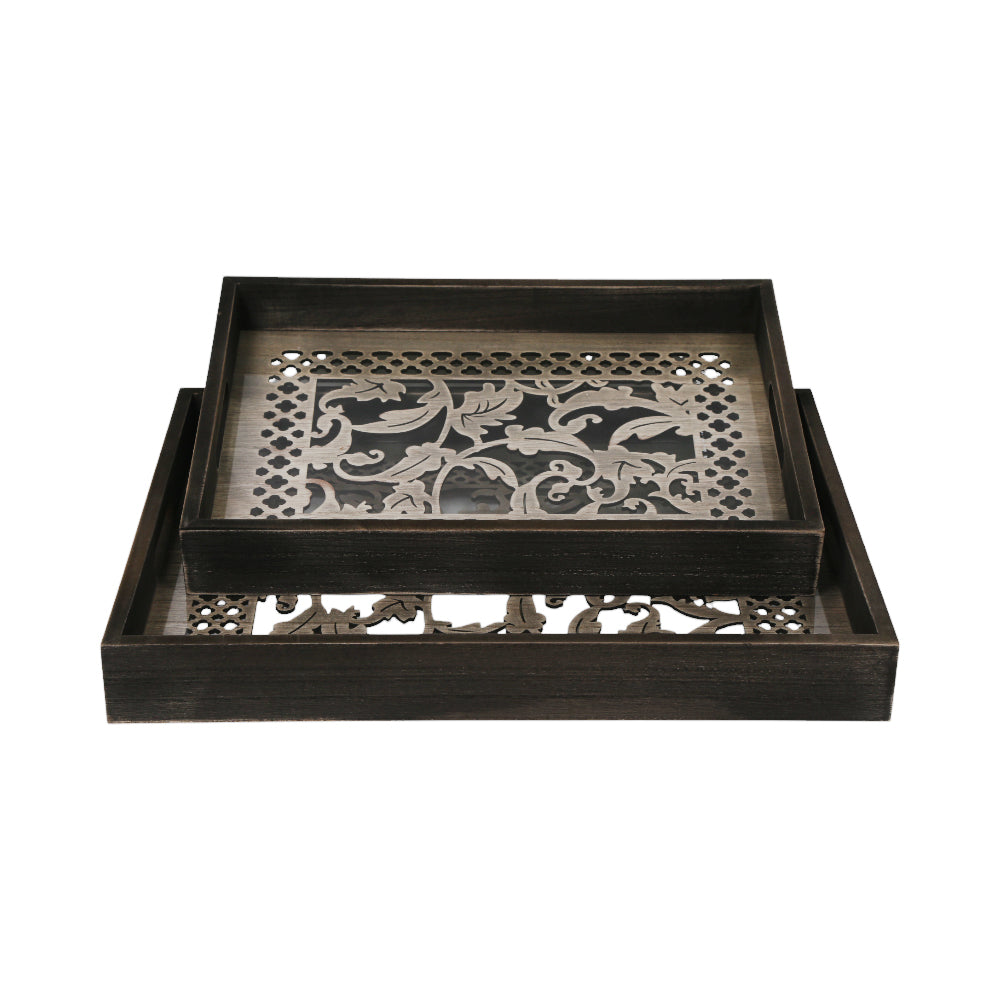 TRAY SET 2PC WOODEN IR 17Z116 Default Title - MamasJan Crockery