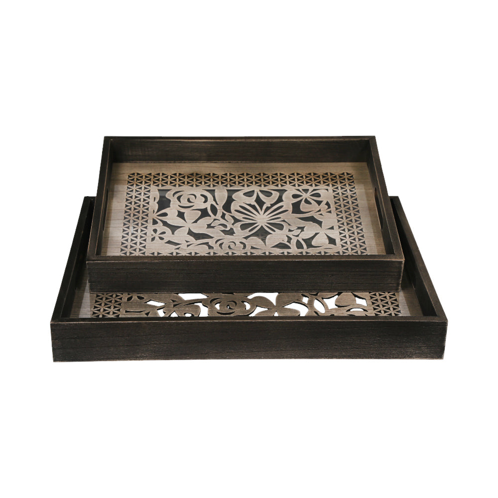 TRAY SET 2PC WOODEN IR 17Z117 Default Title - MamasJan Crockery