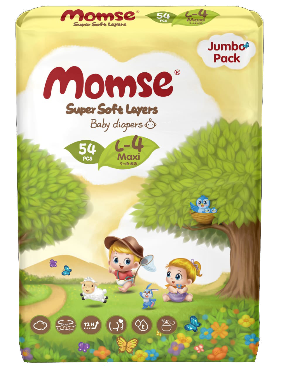 Momse Baby Diapers Jumbo Pack Large size 4 54Pcs