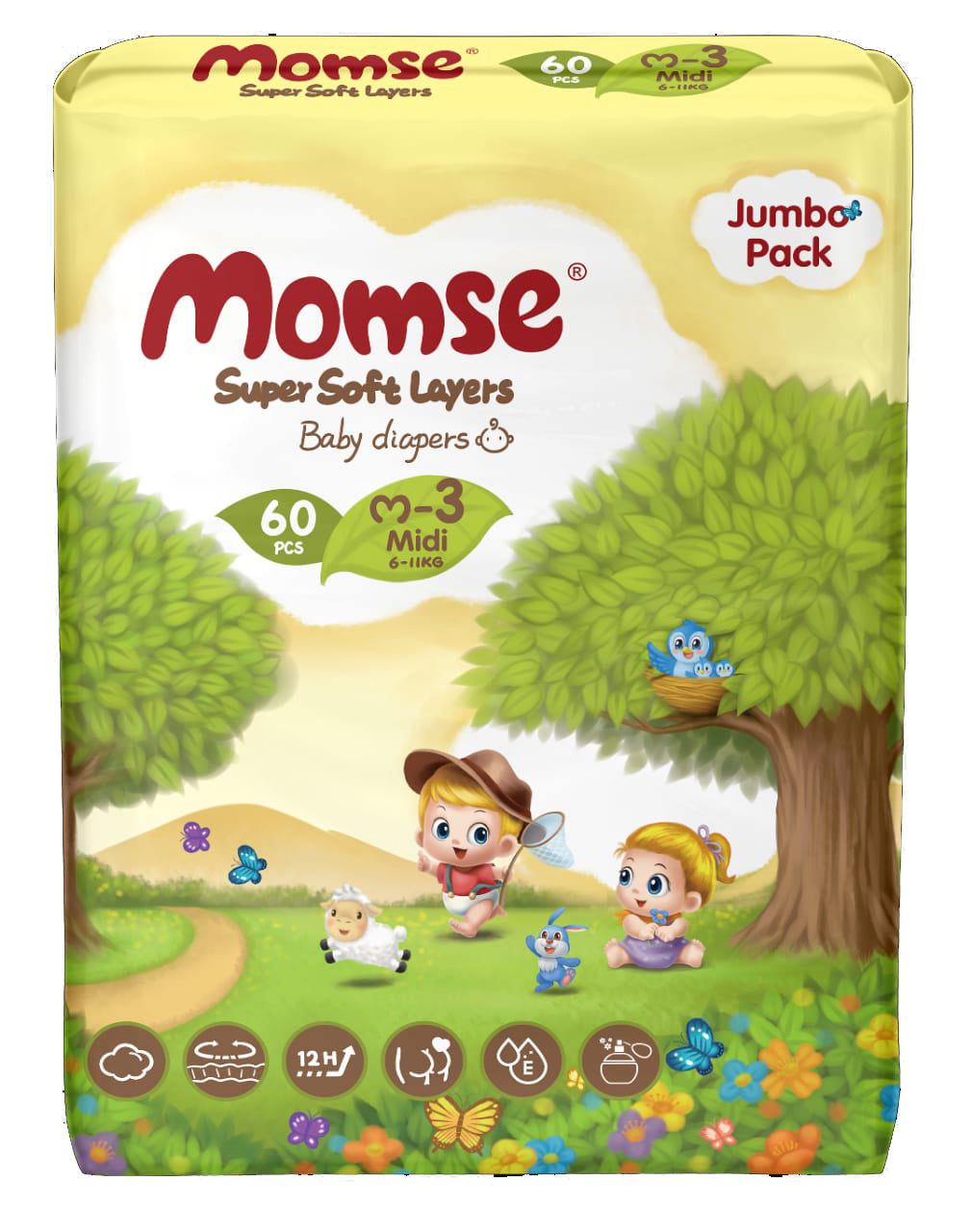Momse Baby Diapers Jumbo Pack Medium size 3 60Pcs