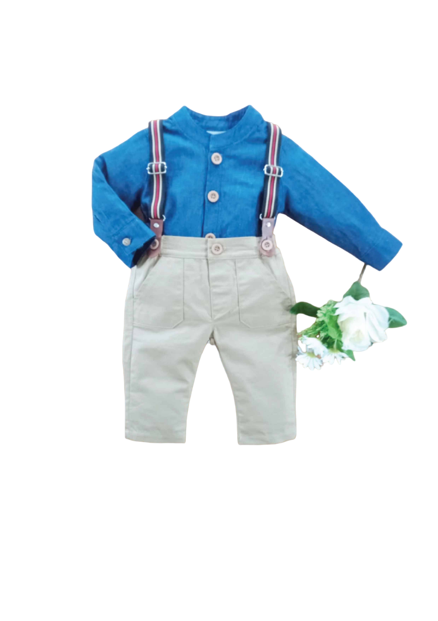 BOYS L/S 3PC SHIRT GALAS PANT SUIT MZW-24 3-4 YEAR 249-002B Default Title - MamasJan KidsWear