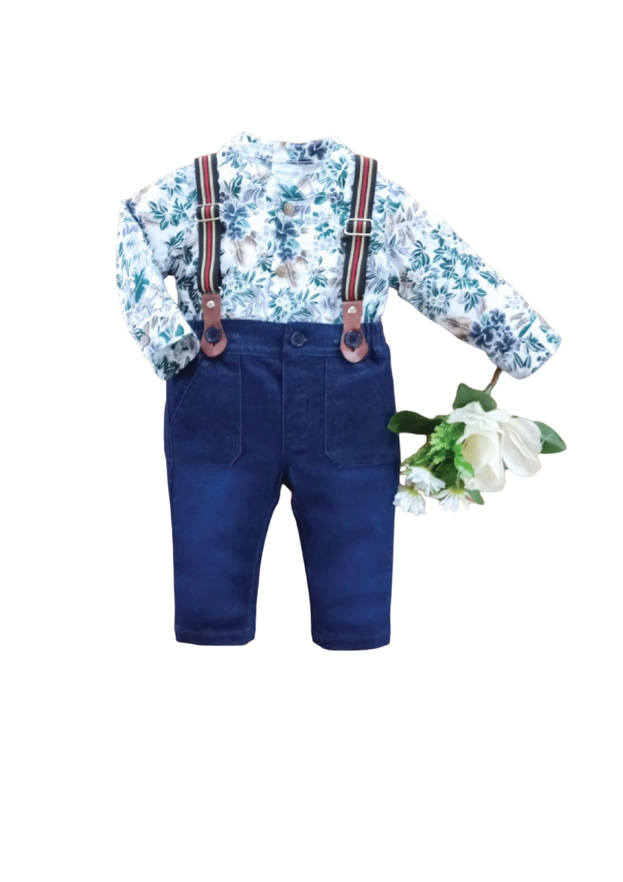 BOYS L/S 3PC SHIRT GALAS PANT SUIT MZW-24 0-3M 249-005A Default Title - MamasJan KidsWear