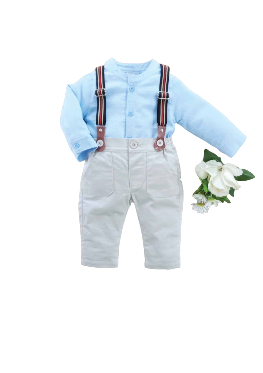 BOYS L/S 3PC SHIRT GALAS PANT SUIT MZW-24 0-3M 249-0011A Default Title - MamasJan KidsWear