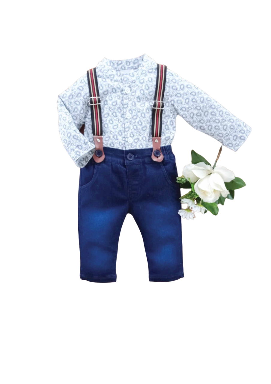 BOYS L/S 3PC SHIRT GALAS PANT SUIT MZW-24 0-3M 249-0014A Default Title - MamasJan KidsWear