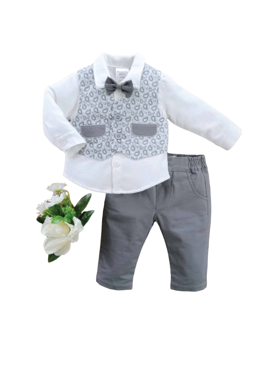 BOYS L/S 3PC PANT SHIRT SUIT MZW-24 0-3M 249-0015A Default Title - MamasJan KidsWear