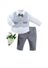BOYS L/S 3PC PANT SHIRT SUIT MZW-24 0-3M 249-0015A Default Title - MamasJan KidsWear