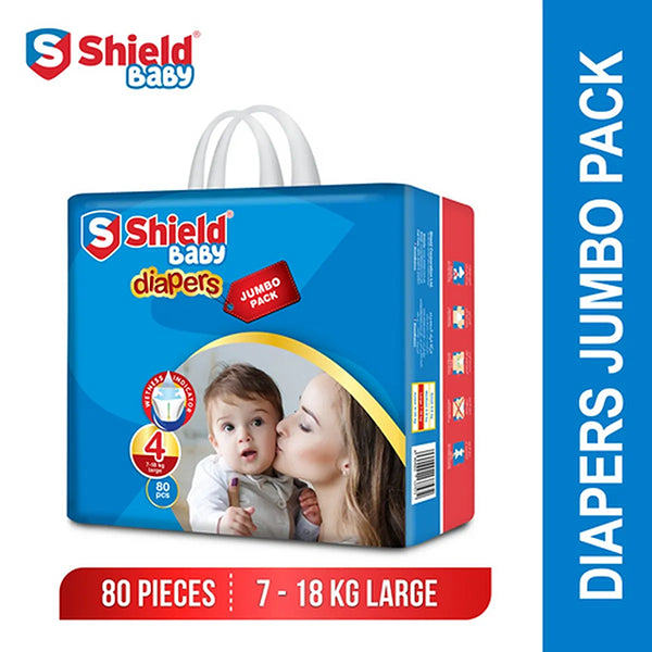 Shield Baby Diapers Large Pack Jumbo size 4 80Pcs