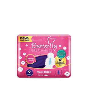 Butterfly Breathables Maxi Thick Cottony Soft Sanitary Pads Long 9Pcs