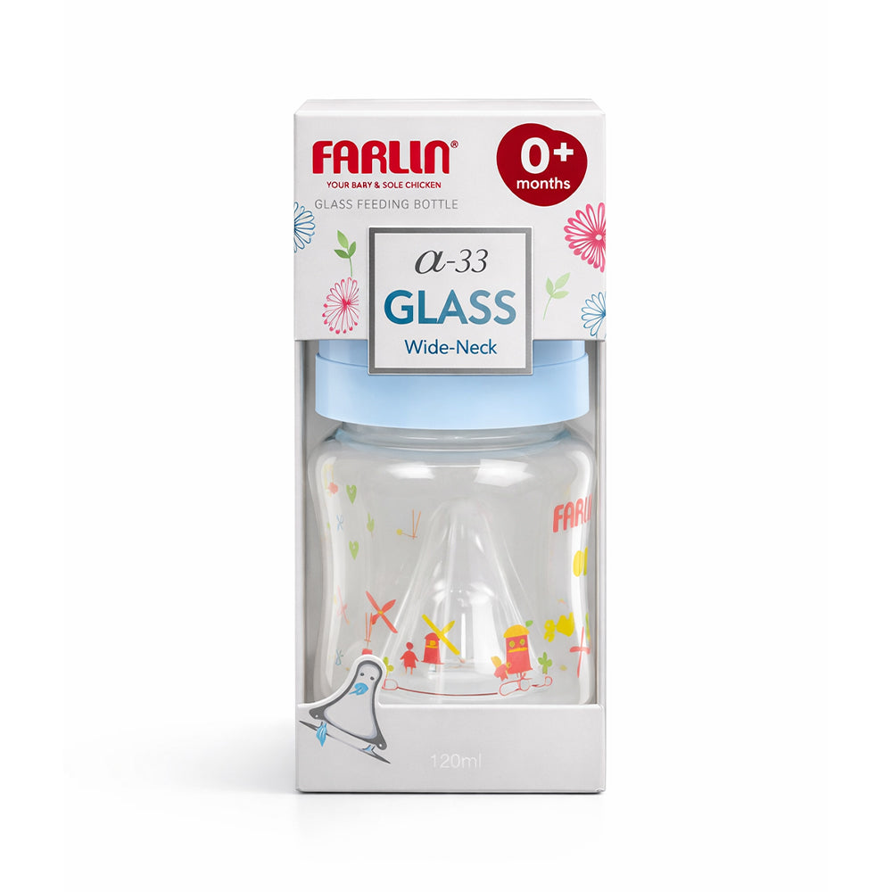 FARLIN BABY FEEDING BOTTLE GLASS 0M+120 ML AB-32005-B Default Title - MamasJan Grocery Non Foods