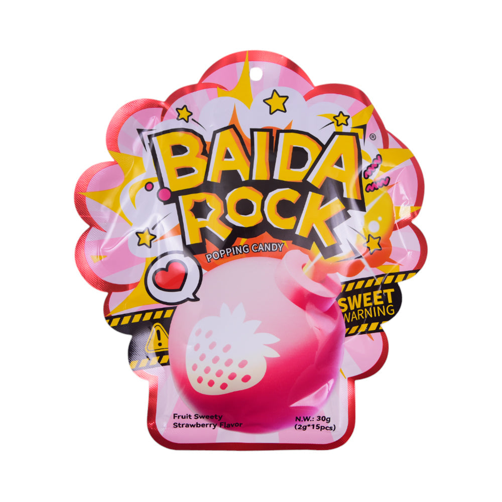 BAIDA ROCK POPPING CANDY LOLLIPOP STRAWBERRY 30 GM Default Title - MamasJan GroceryFoods