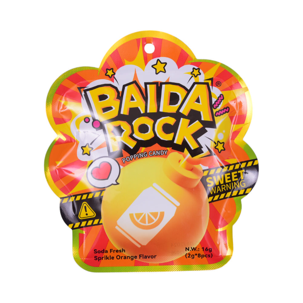 BAIDA ROCK POPPING CANDY LOLLIPOP SPRIKLE ORANGE 16 GM Default Title - MamasJan GroceryFoods
