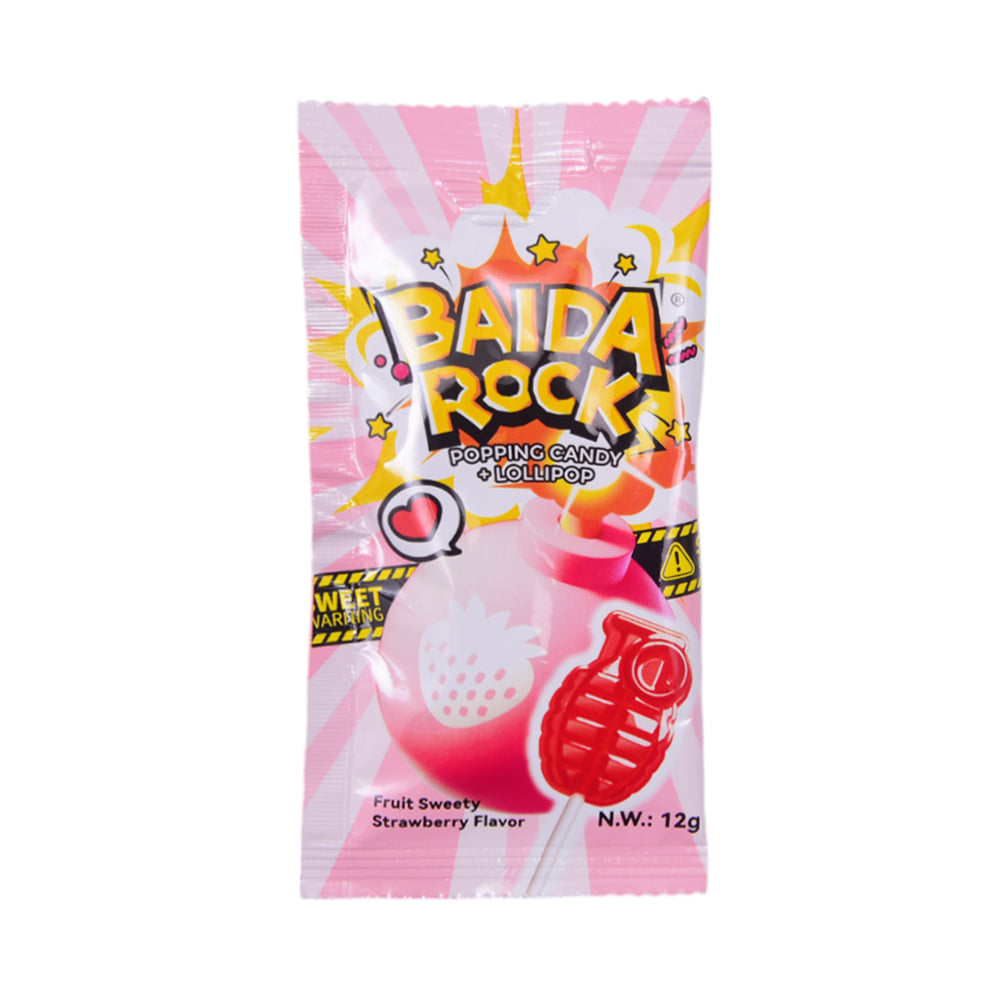 BAIDA ROCK POPPING CANDY LOLLIPOP STRAWBERRY 12 GM Default Title - MamasJan GroceryFoods