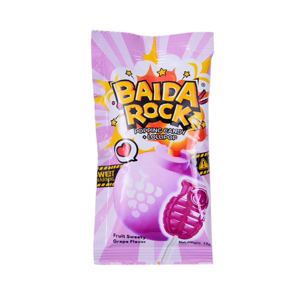BAIDA ROCK POPPING CANDY LOLLIPOP GRAPE 12 GM Default Title - MamasJan GroceryFoods