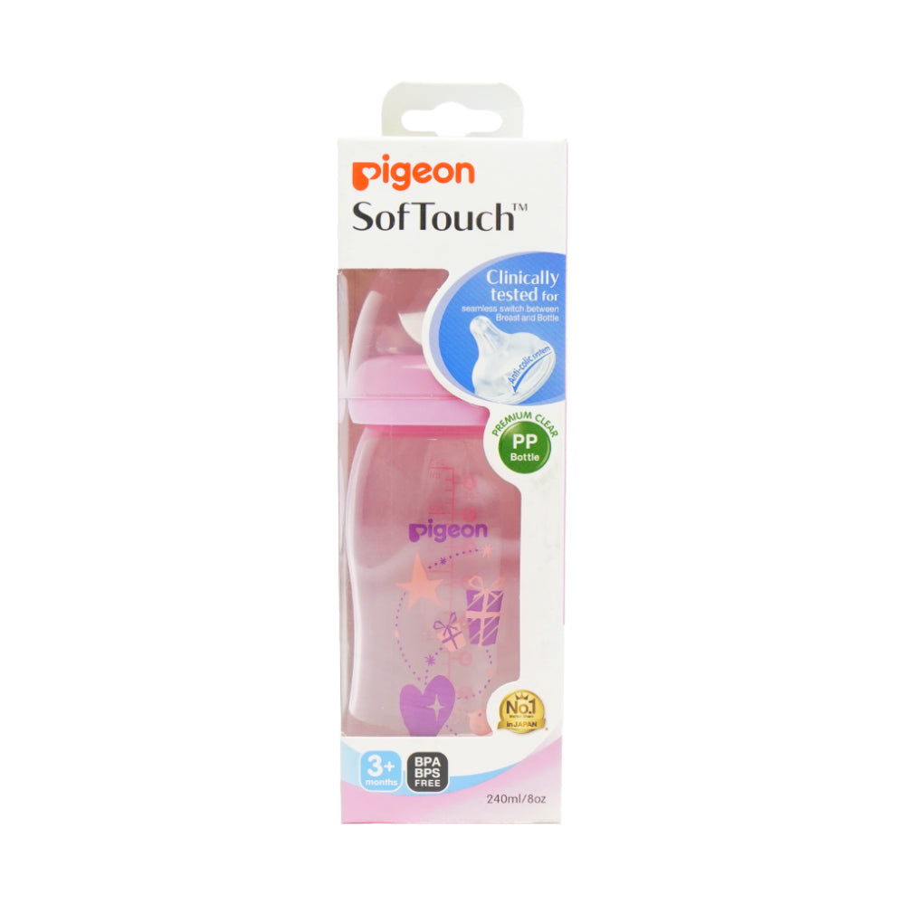 PIGEON BABY FEEDING BOTTLE CLEAR PINK 3+M 240 ML A78183 Default Title - MamasJan Grocery Nonfood