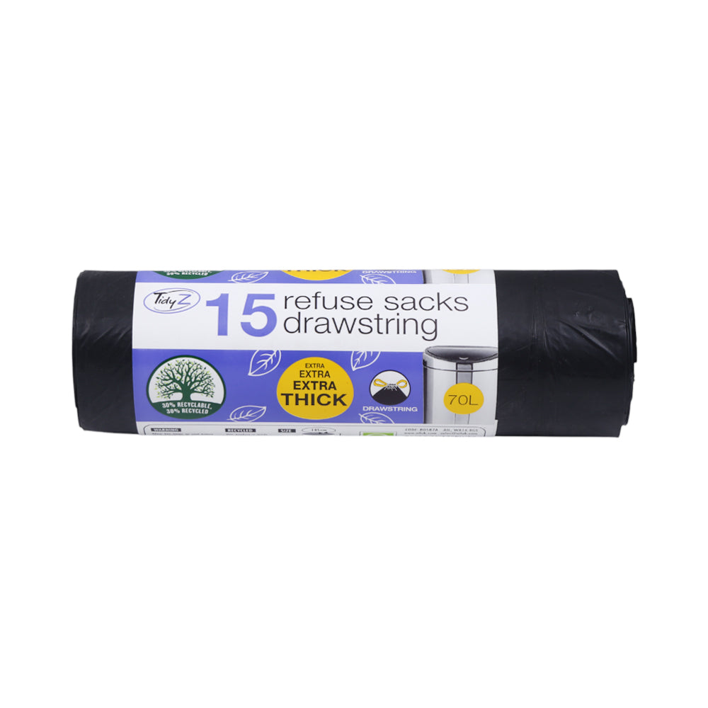 TIDYZ GARBAGE BAG 15 REFUSE SACKS DRAWSTRING 70L B0587A Default Title - MamasJan Grocery Nonfood