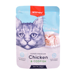 WANPY ADULT CAT REAL MEAT CHICKEN & CODFISH POUCH 85 GM Default Title - MamasJan Grocery Nonfood