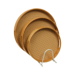 TRAY SET 3PC WOODEN NETTER HANDLE ROUND 13-5/1242 Default Title - MamasJan Crockery