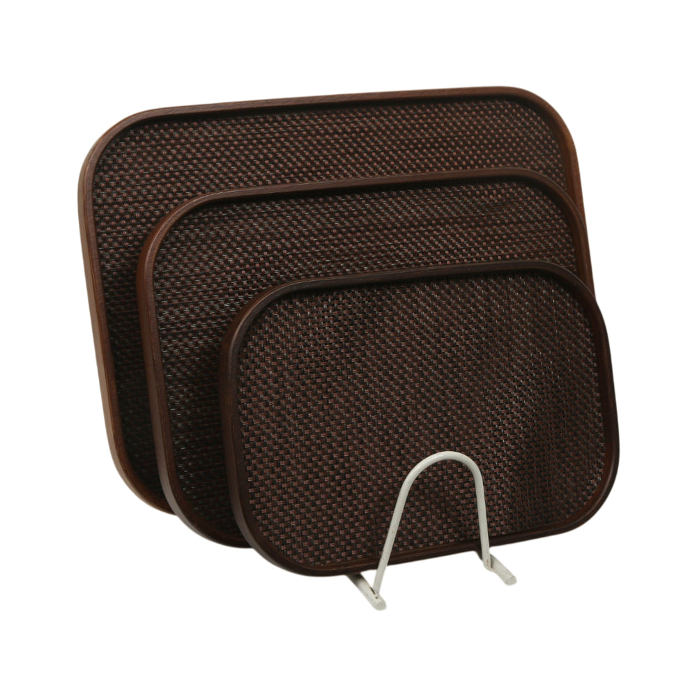 TRAY SET 3PC WOODEN DARK CHATAI STYLE RECTANGLE 13-13/1246 Default Title - MamasJan Crockery