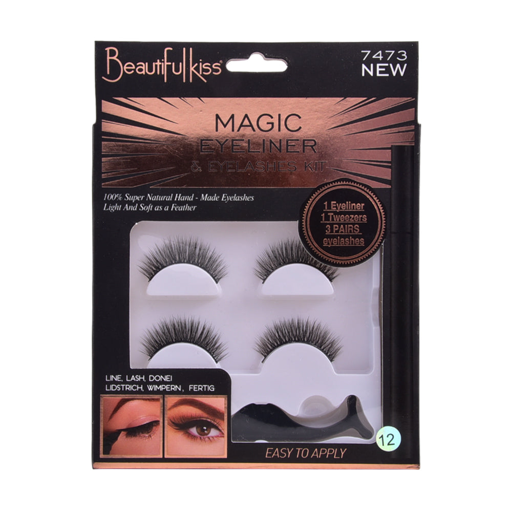 BEAUTIFUL KISS MAGIC EYELINER & EYE LASHES & TWEEZER KIT IR Default Title - MamasJan Makeup