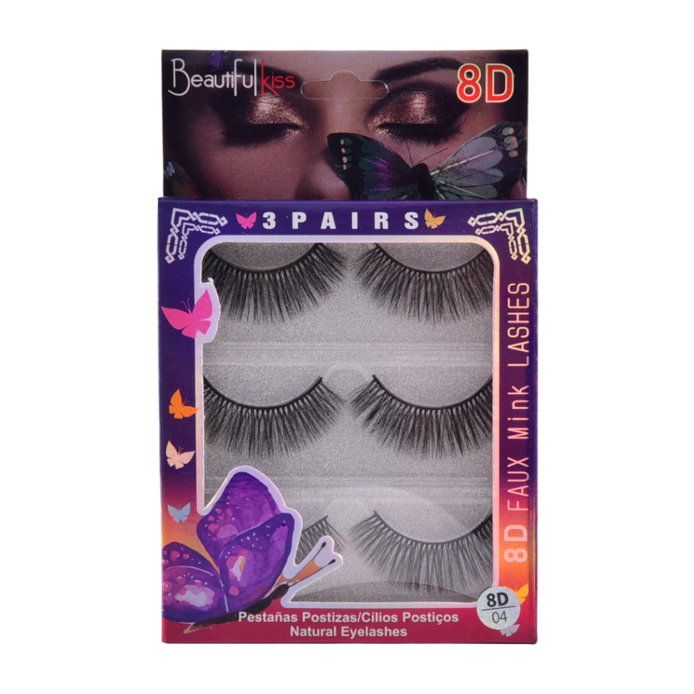 BEAUTIFUL KISS EYELASH 8D 3PAIR IR E-5025 Default Title - MamasJan Makeup