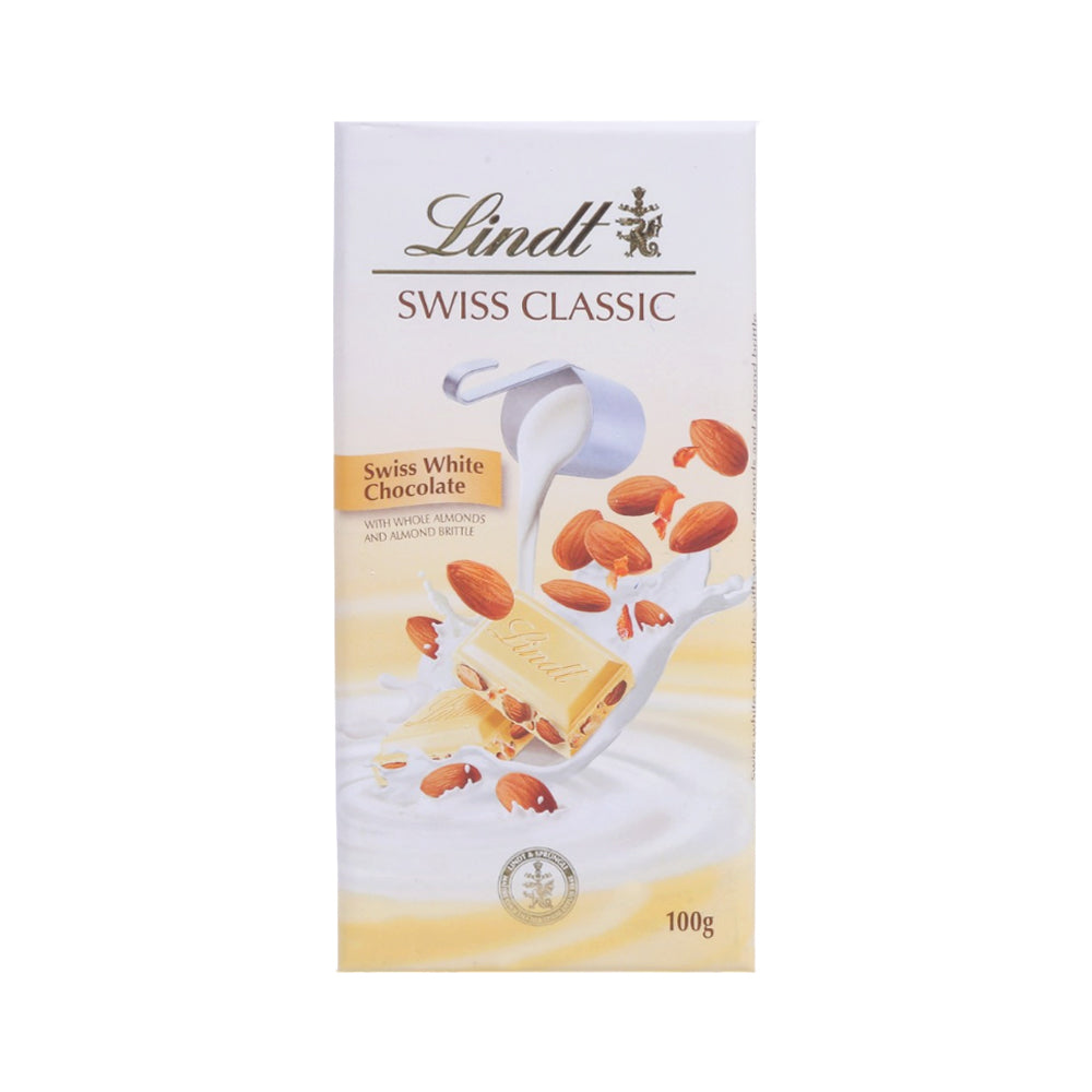 LINDT SWISS CHOCOLATE WHITE ALMOND 100 GM Default Title - MamasJan GroceryFoods