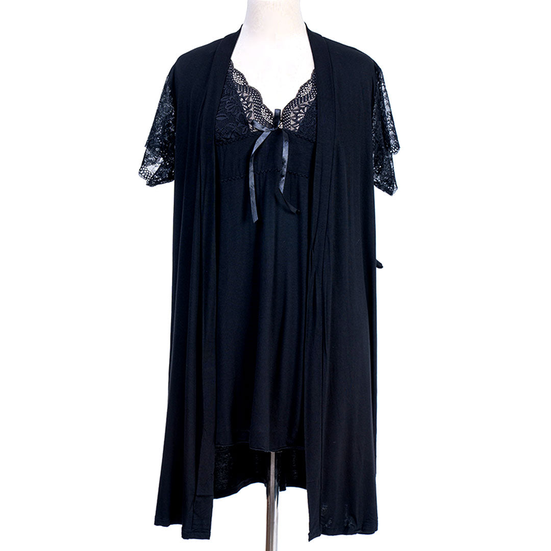 BELLEZA SHORT NIGHTY WITH ROBE 77003 BLACK / FREE - MamasJan Lingerie