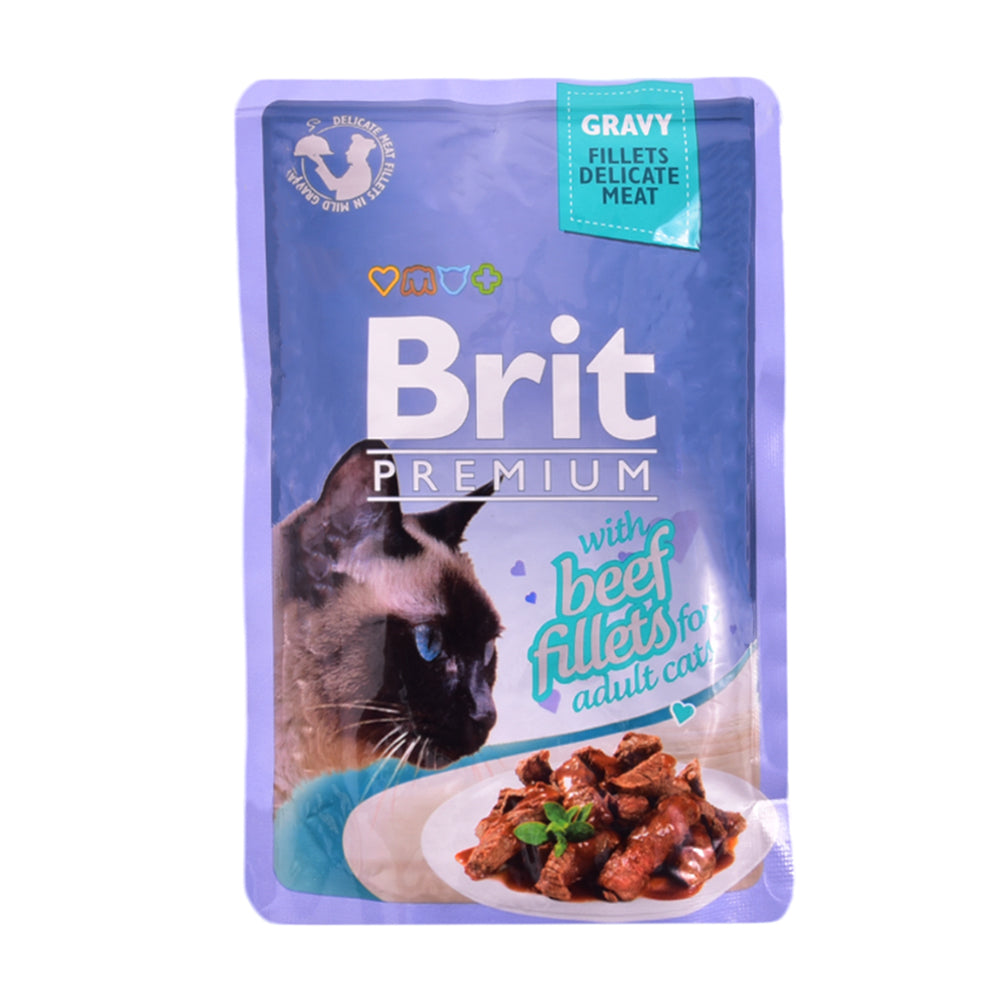 BRIT PREMIUM CAT FOOD BEEF FILLETS ADULT GRAVY MEAT 85 GM Default Title - MamasJan Grocery Nonfood