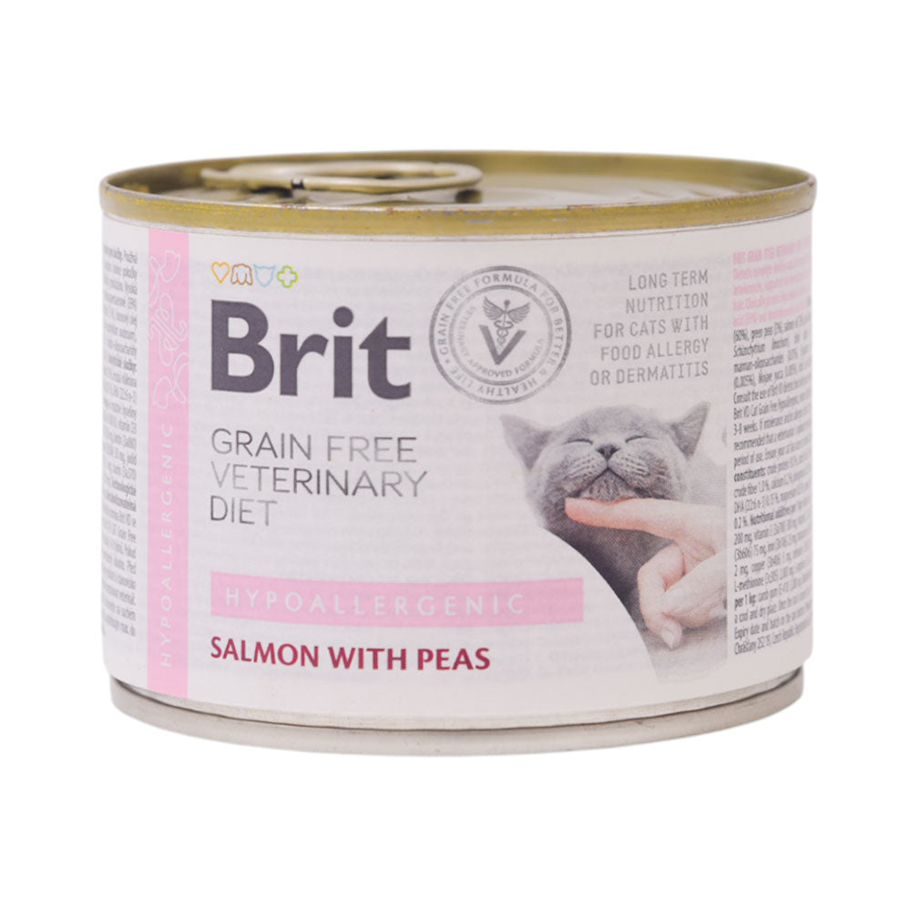 BRIT CARE CAT FOOD TIN HYPOALLERGENIC SALMON WITH PEAS 200 G Default Title - MamasJan Pet Essentials