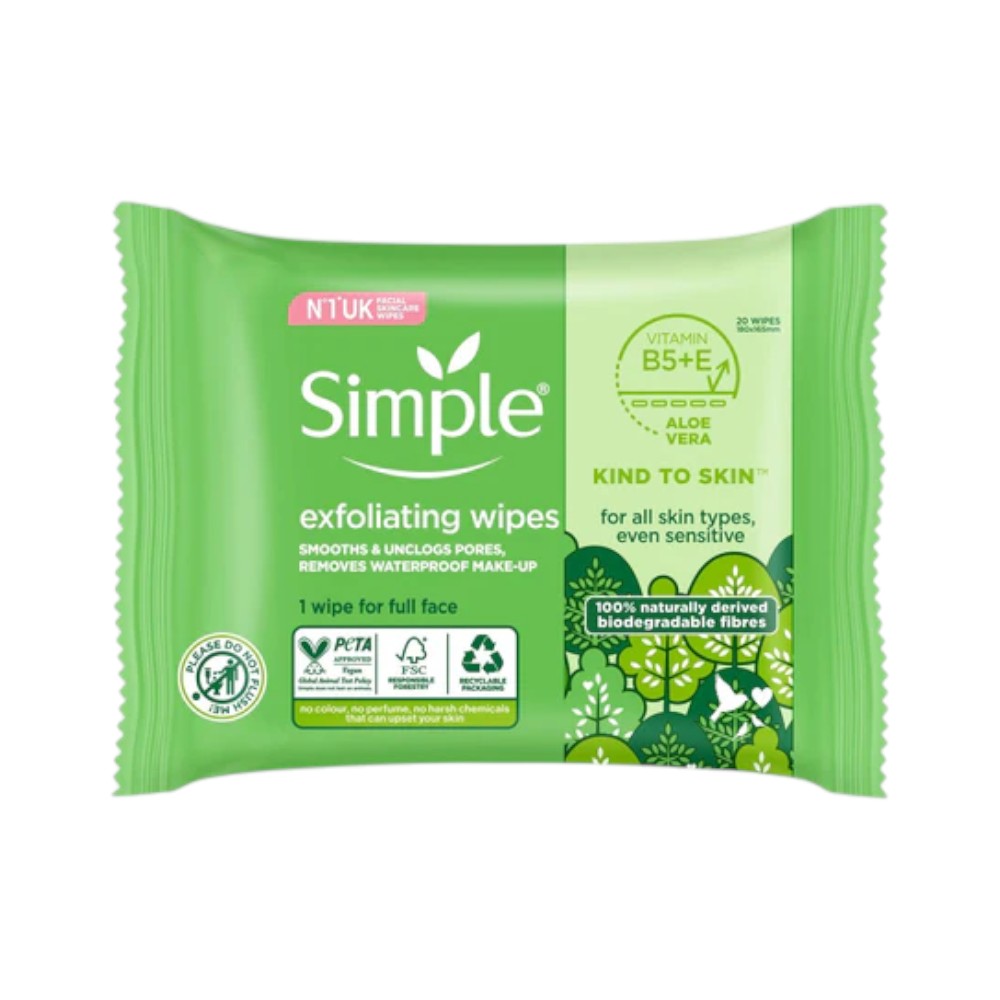 SIMPLE FACIAL WIPES EXFOLIATING ALOE VERA VIT-B5+E 20S Default Title - MamasJan skincare